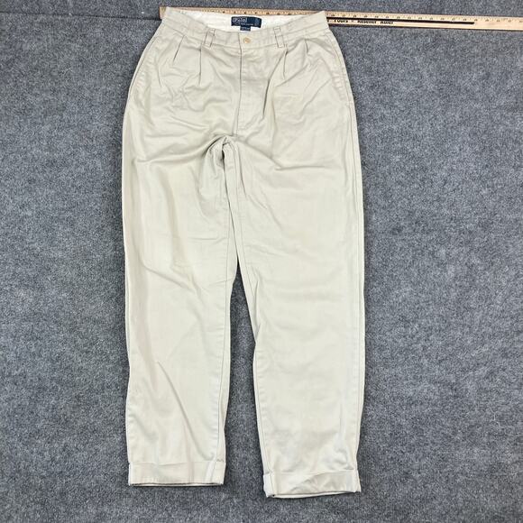 Polo Ralph Lauren Pants Mens Size 32x32 Khaki Hammond Pleated Chino - Picture 1 of 11